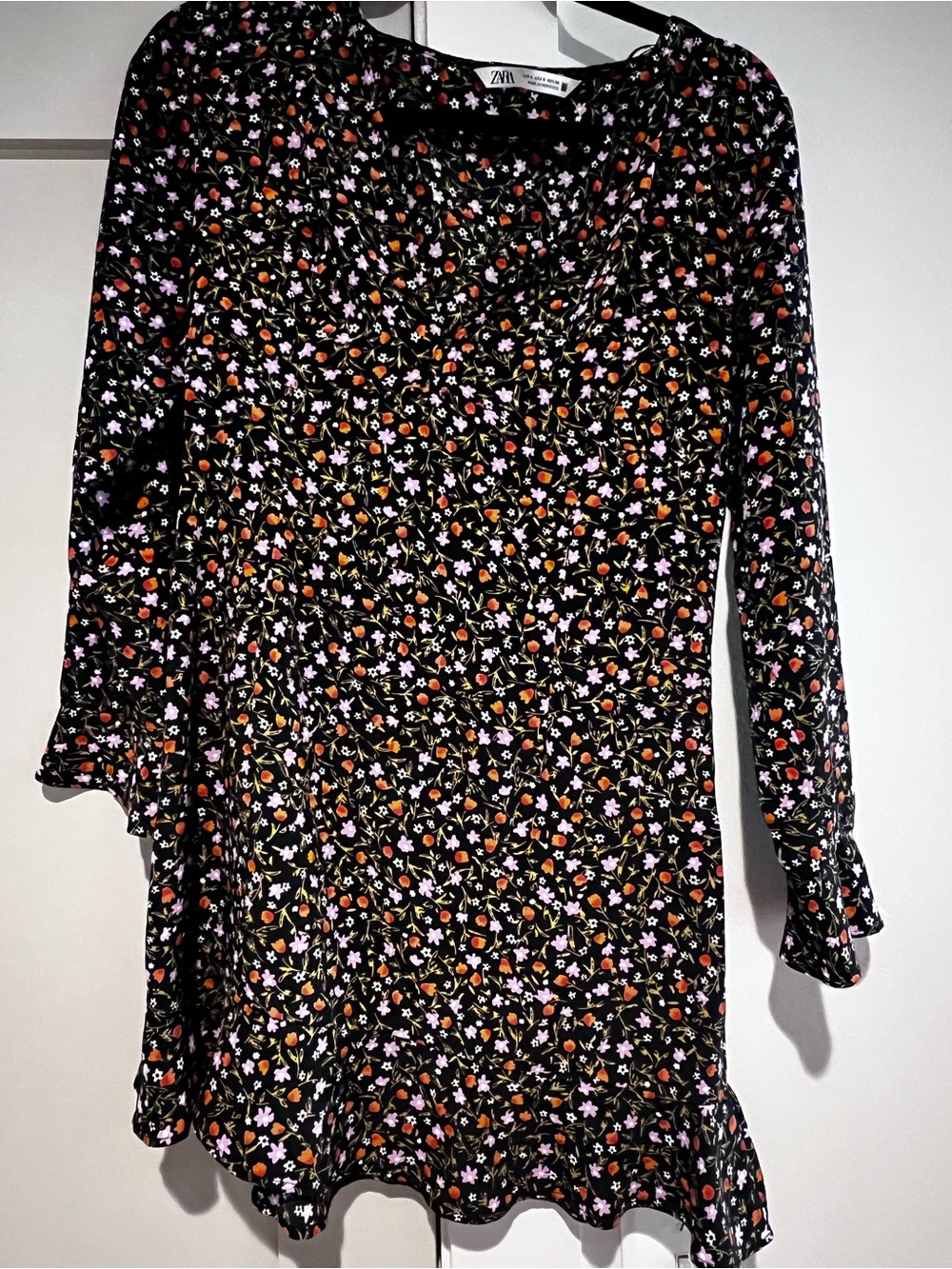 Zara Black Floral Dress with Pink and Orange Blooms